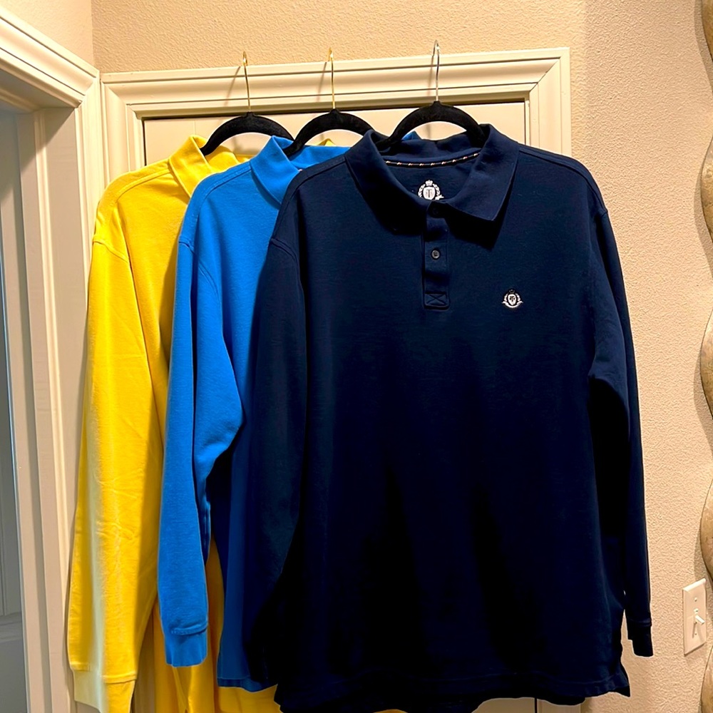 3 - Men’s Roundtree & Yorke 2XT long sleeve polo shirts. Great condition